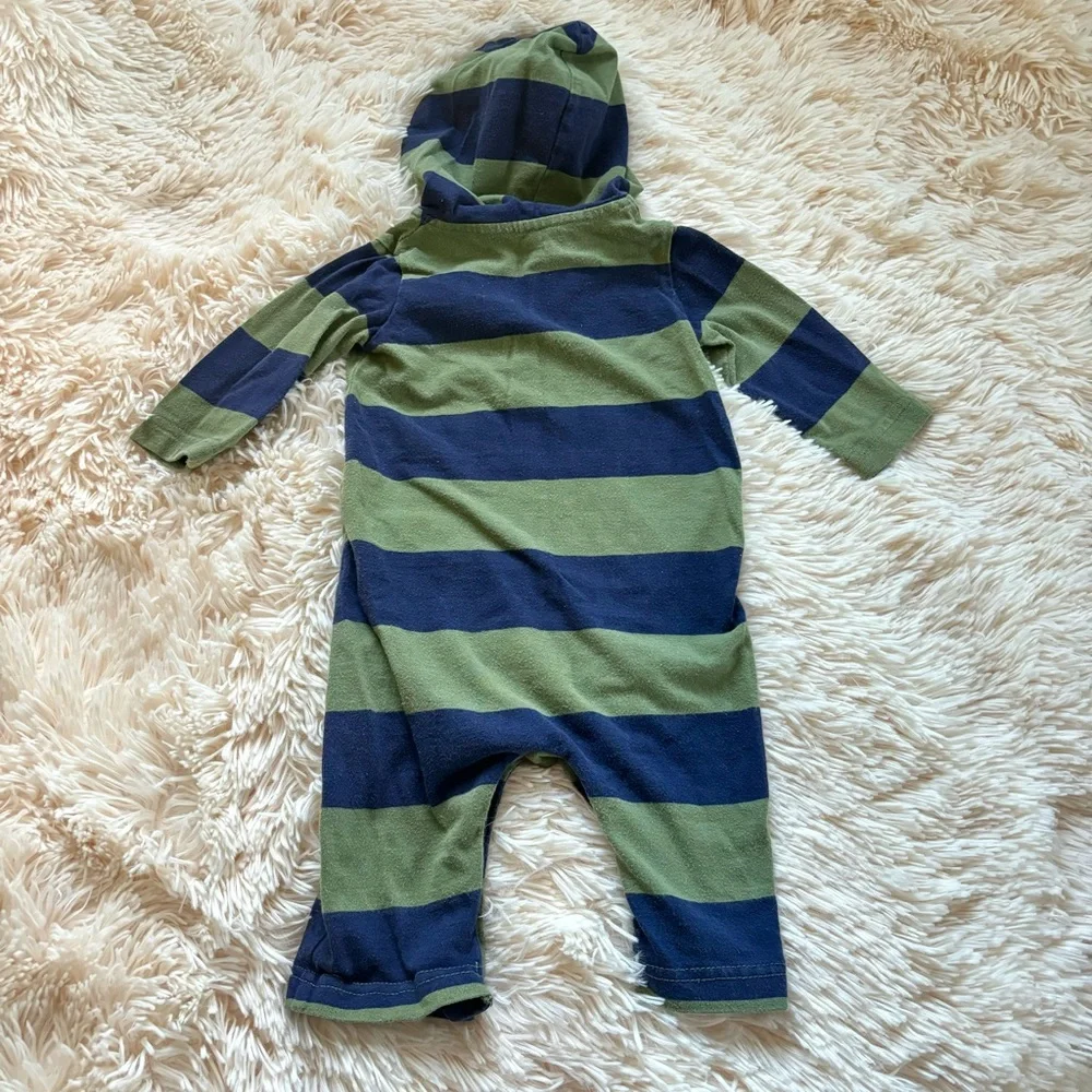 Carters Green and Blue Striped Button Up Romper 6 months